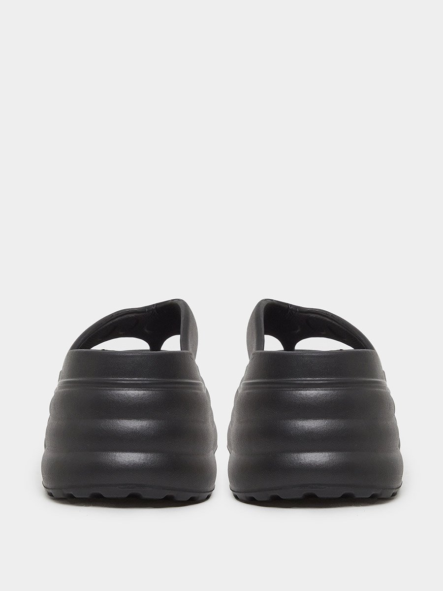 Women Black Thong Toe Chunky Heel Slides