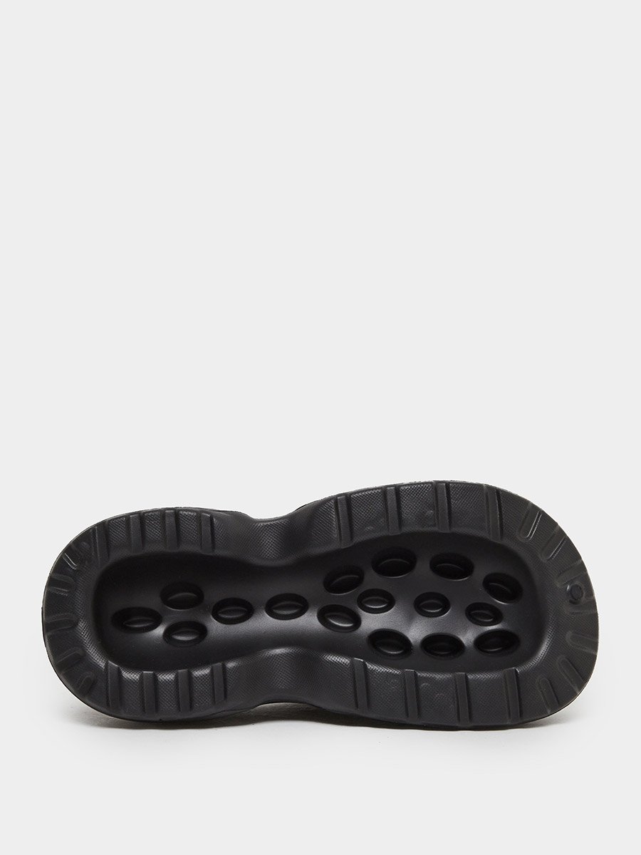 Women Black Thong Toe Chunky Heel Slides