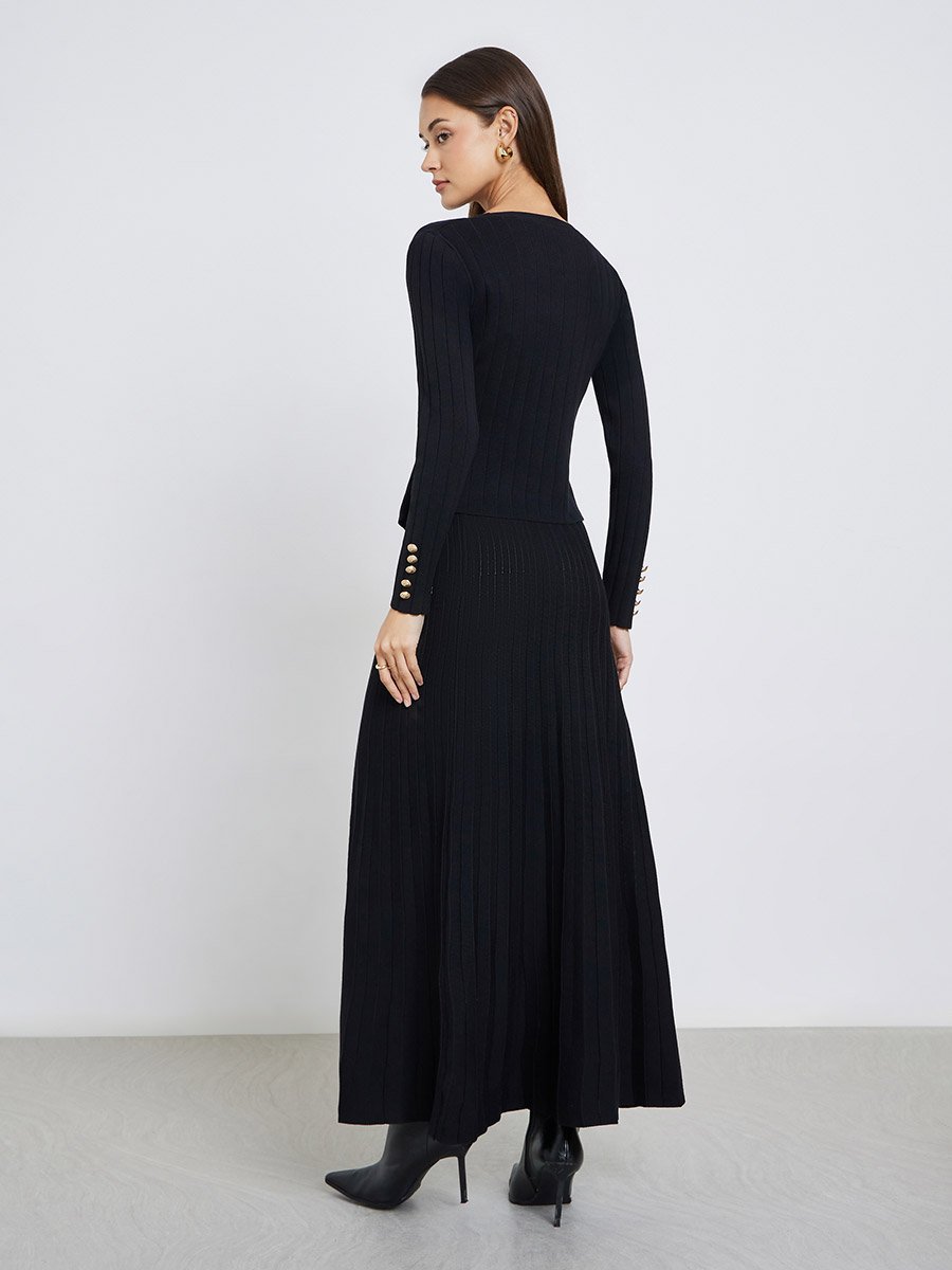 Black Knit Cardigan and Pleated Skirt Co-ords For Women at Bahrain | Styli