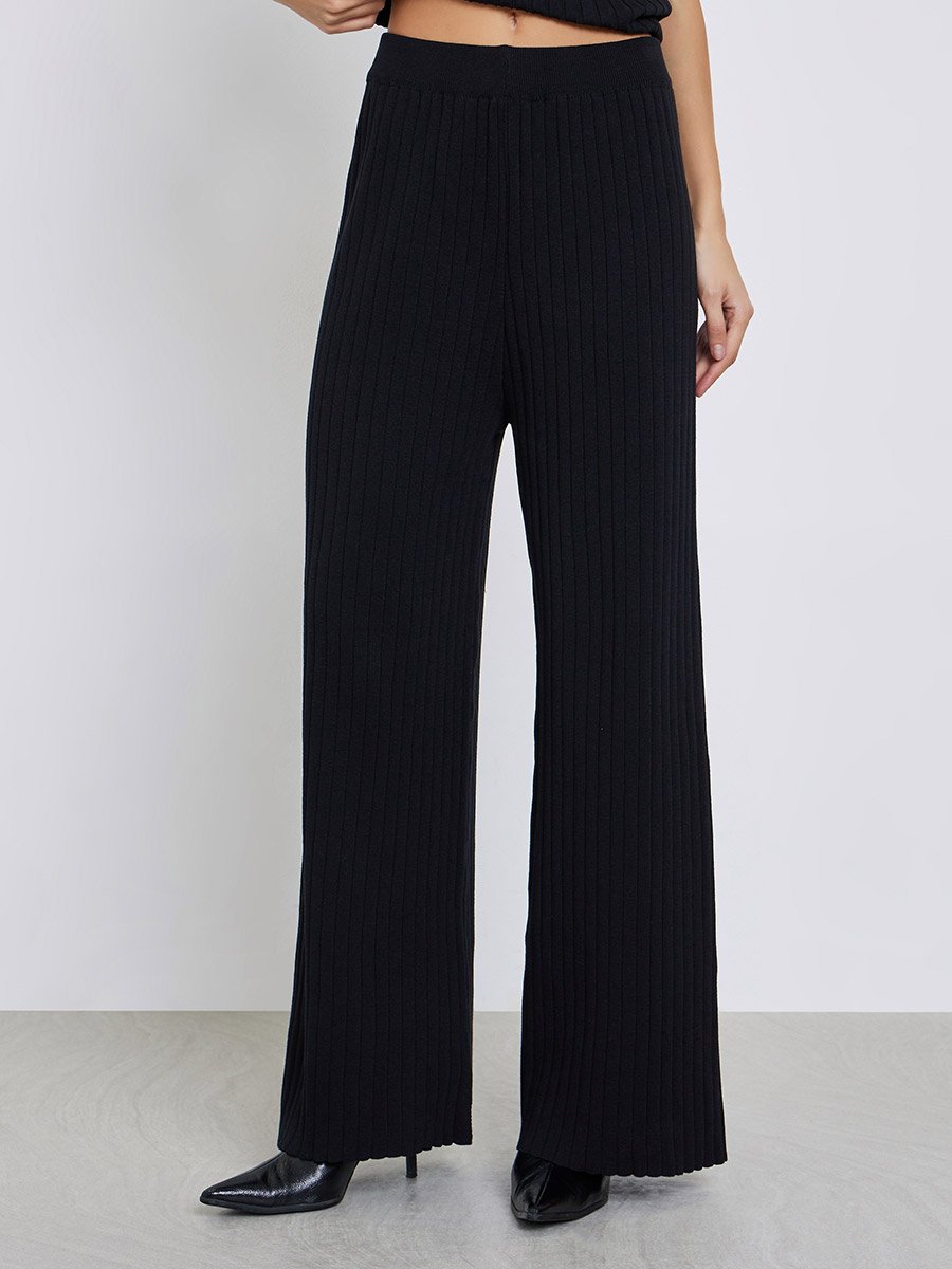 Set of 3 - Ribbed Knit Top, Cardigan and Pants
