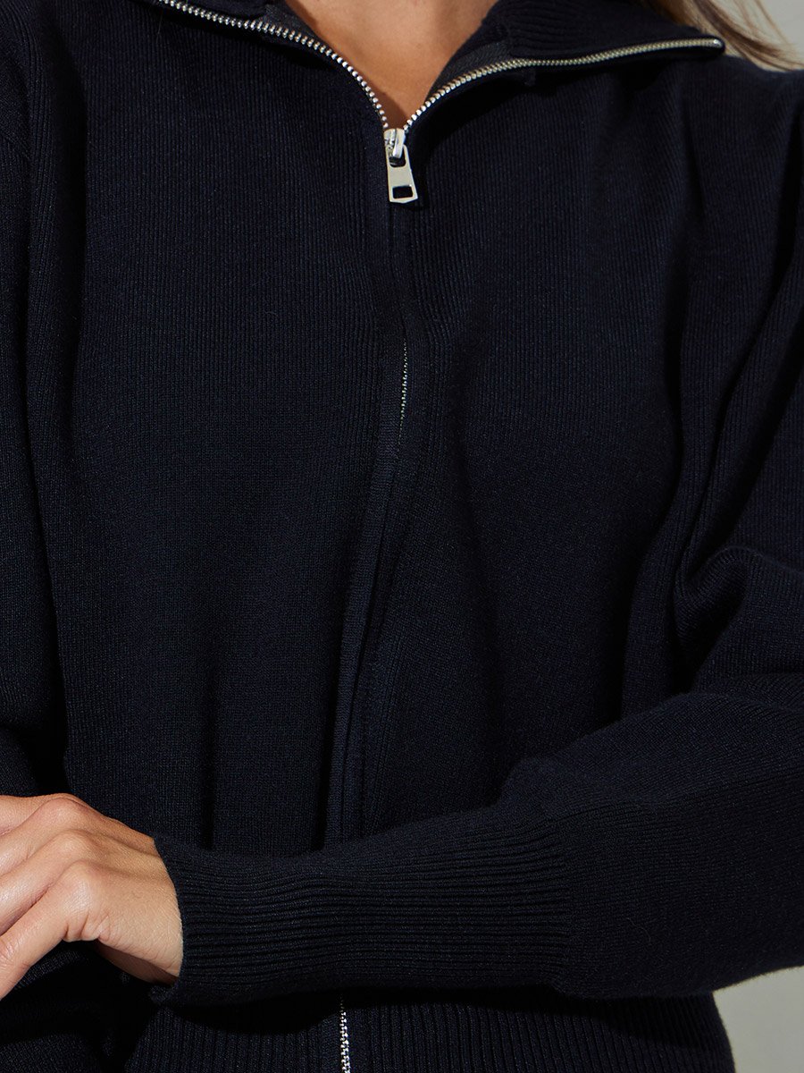 Black Knit Zip-Up Sweater and Pants Co-Ord Set