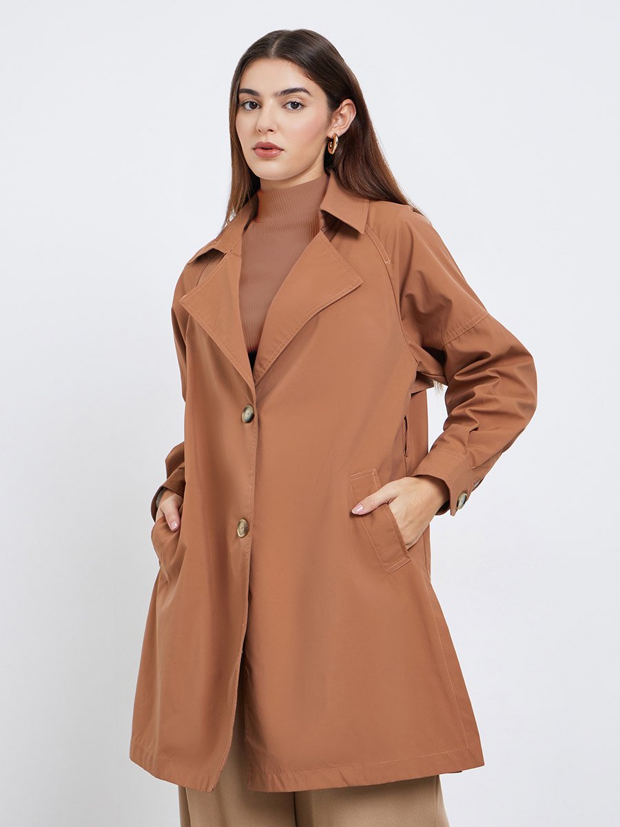 Rust Longline Buttoned Trench Coat