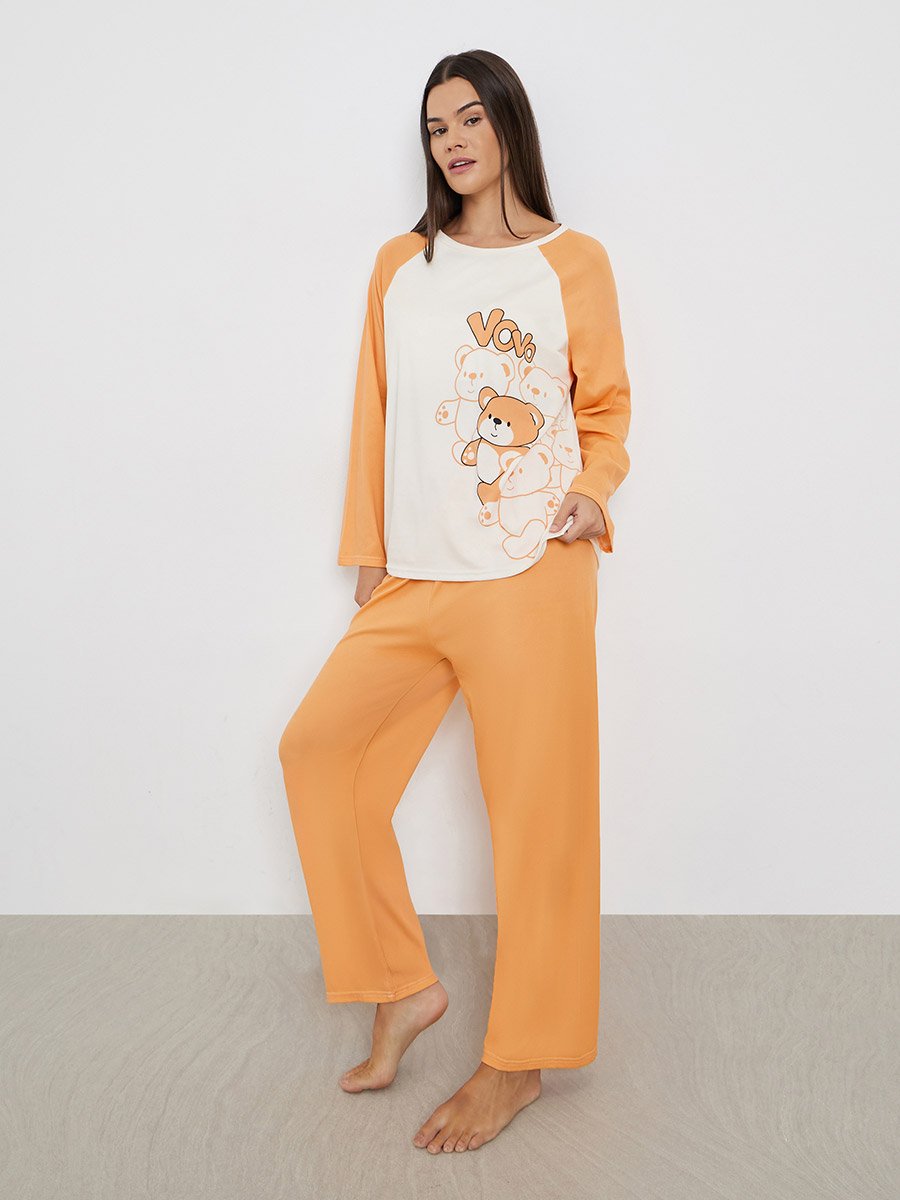 Bear Graphic Print Long Sleeve T-Shirt and Pyjama Set