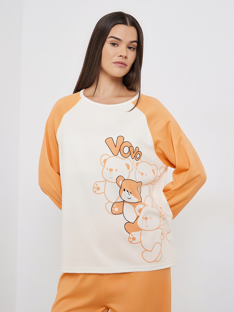 Bear Graphic Print Long Sleeve T-Shirt and Pyjama Set