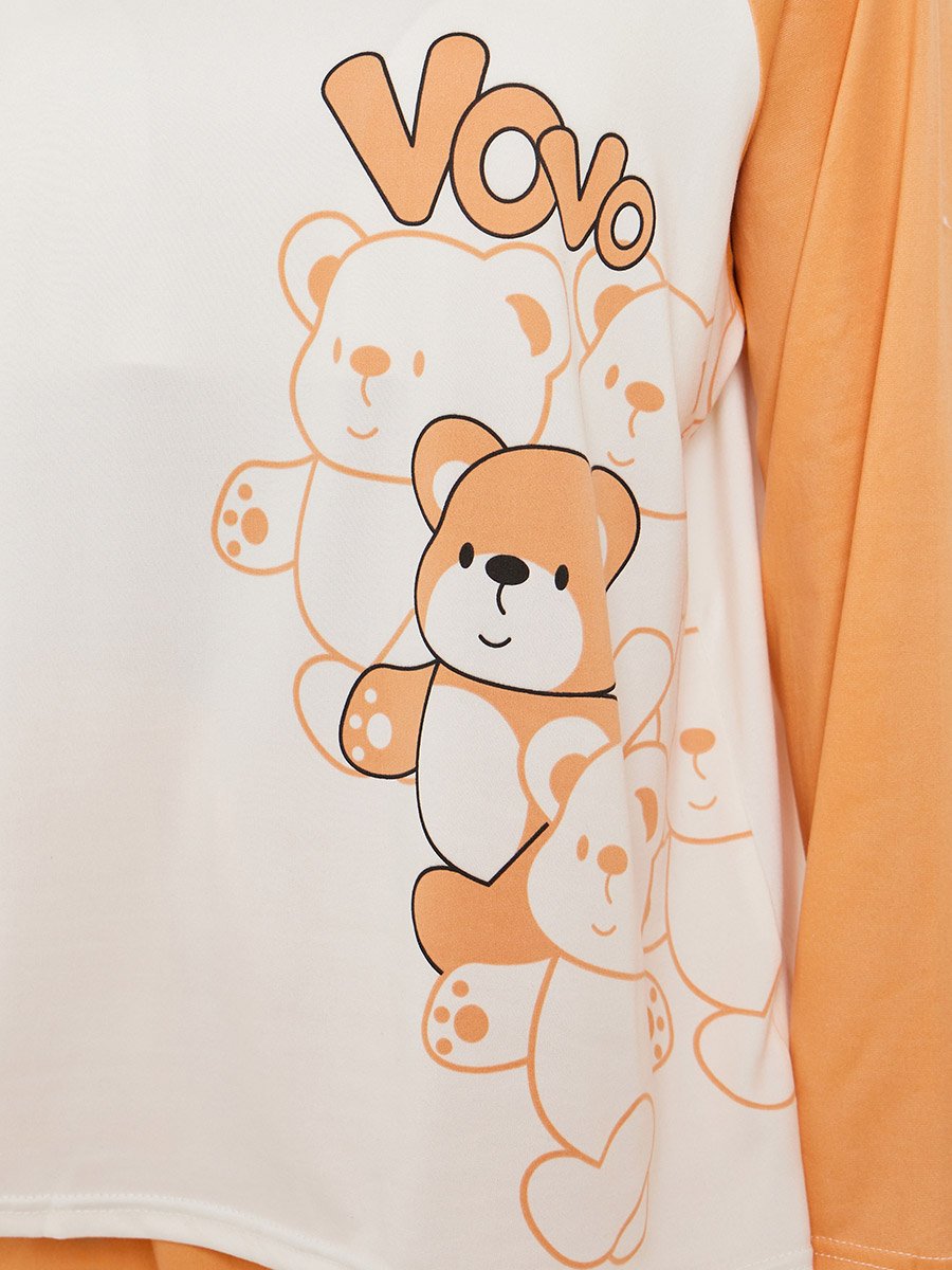 Bear Graphic Print Long Sleeve T-Shirt and Pyjama Set