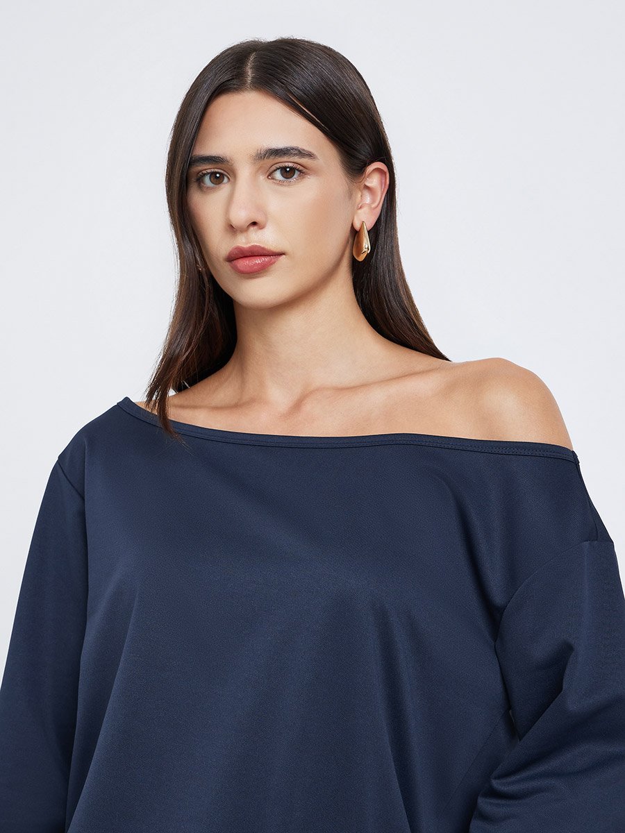 Dark Blue Asymmetric Neck Top and Joggers Co-ords
