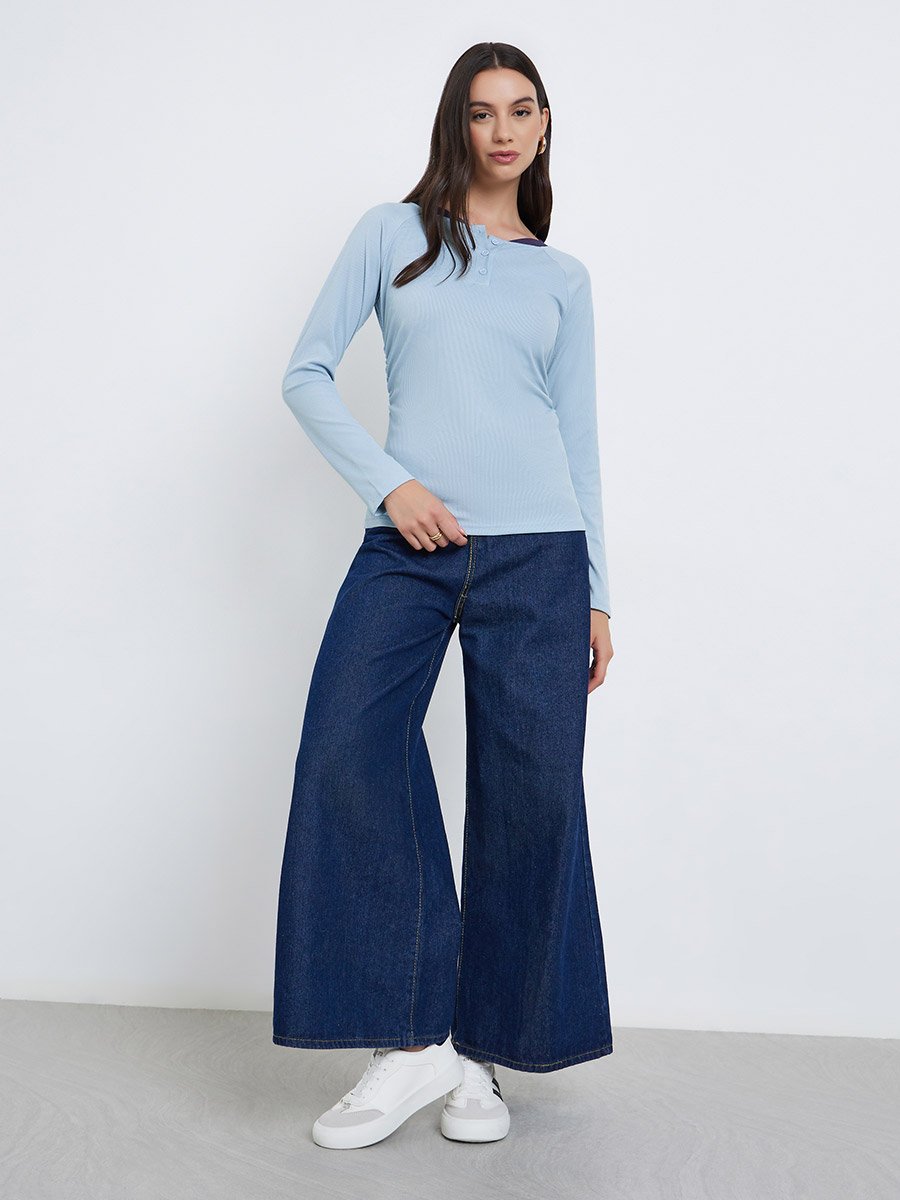 Blue Long Sleeve Henley T-Shirt