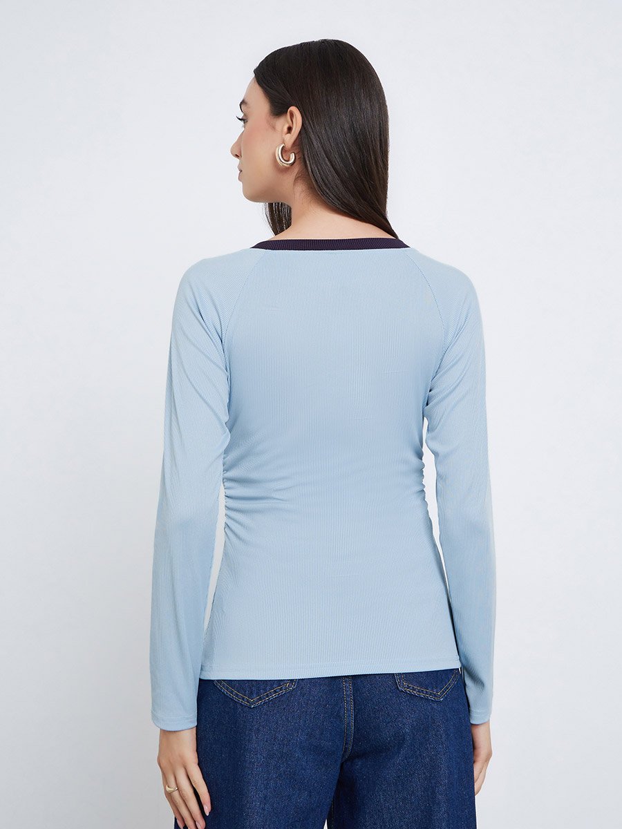 Blue Long Sleeve Henley T-Shirt