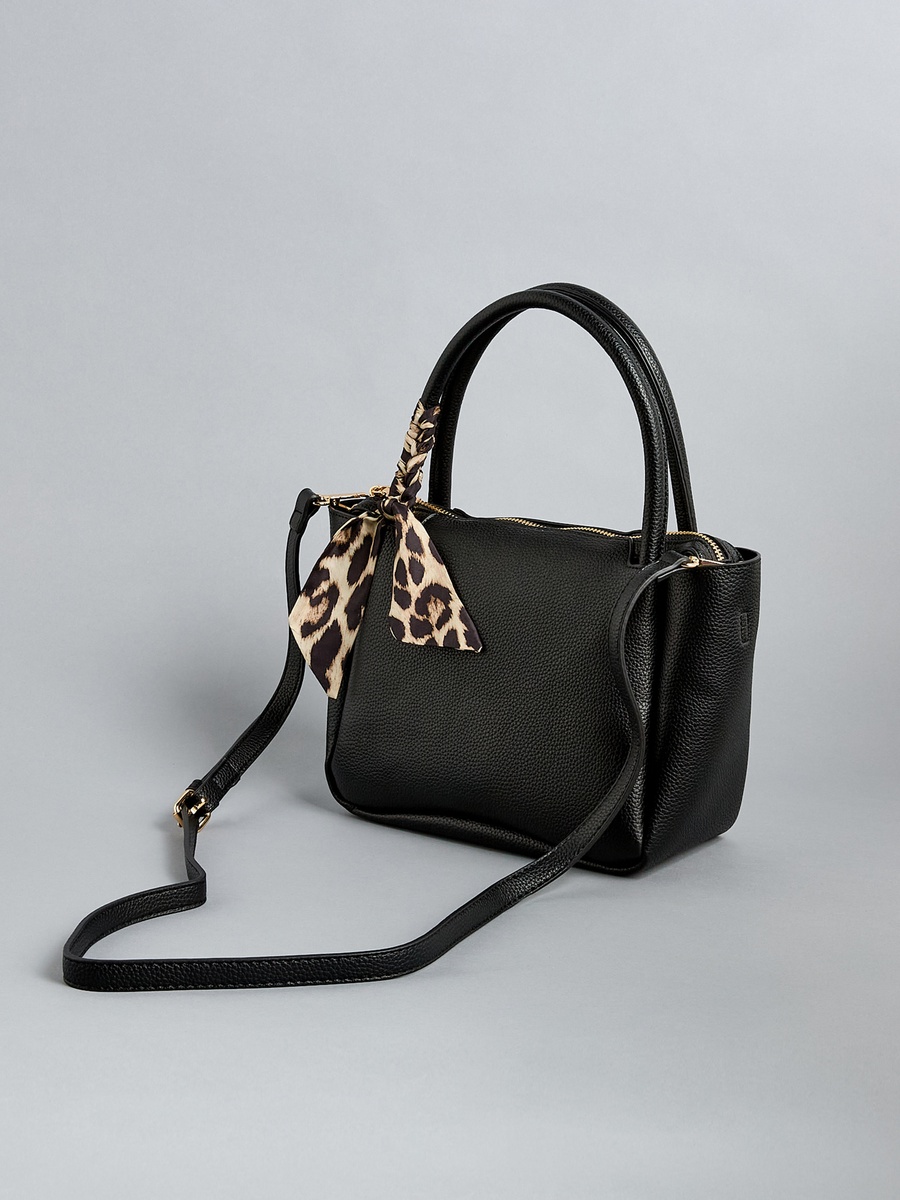 Scarf Accent Tote Bag with Detachable Strap and Zip Closure