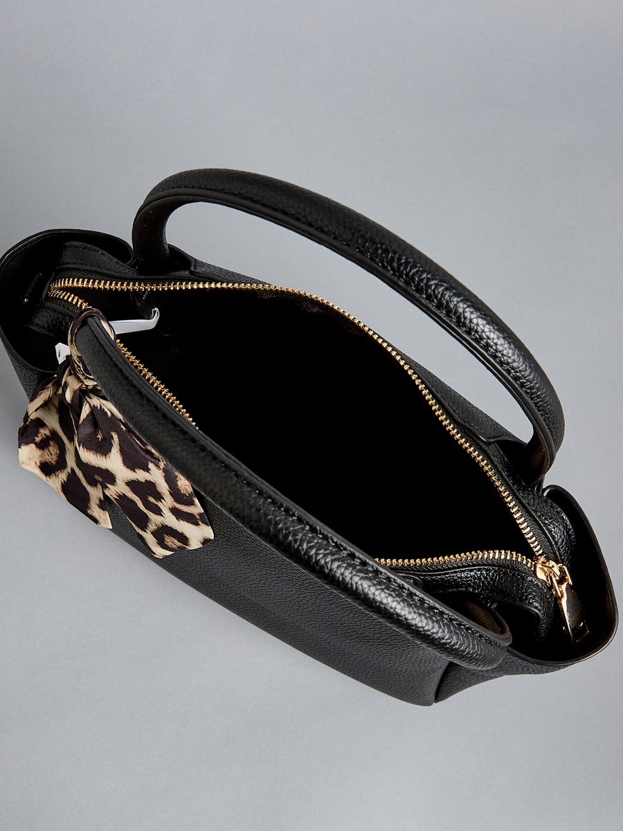 Scarf Accent Tote Bag with Detachable Strap and Zip Closure