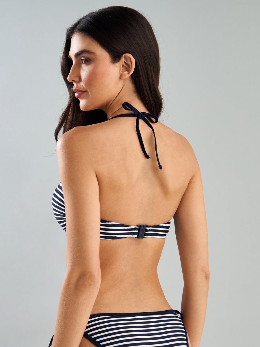 Striped Non-Padded Wired Halter Bikini Bra