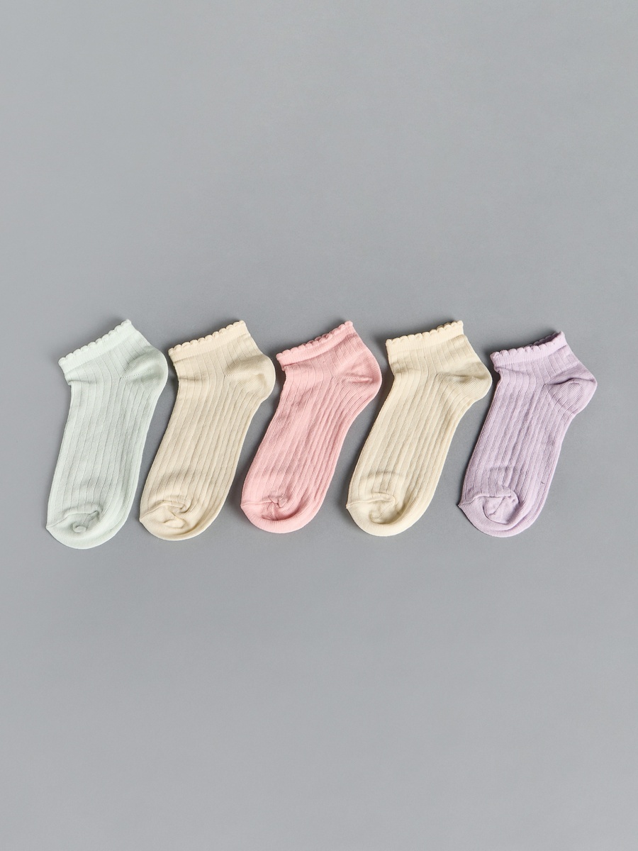 Pack of 5 - Textured Ankle Length Socks with Scallop Hem