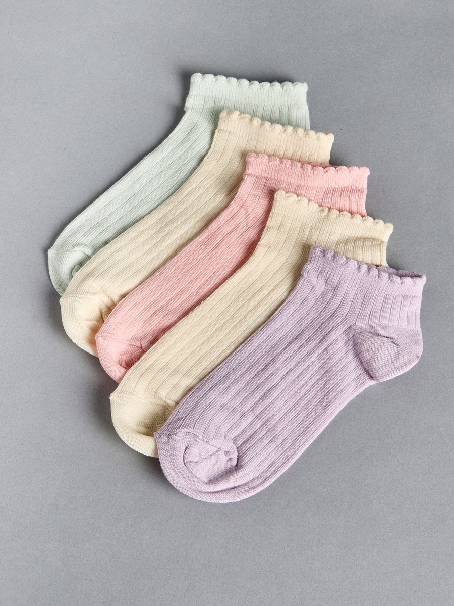 Pack of 5 - Textured Ankle Length Socks with Scallop Hem