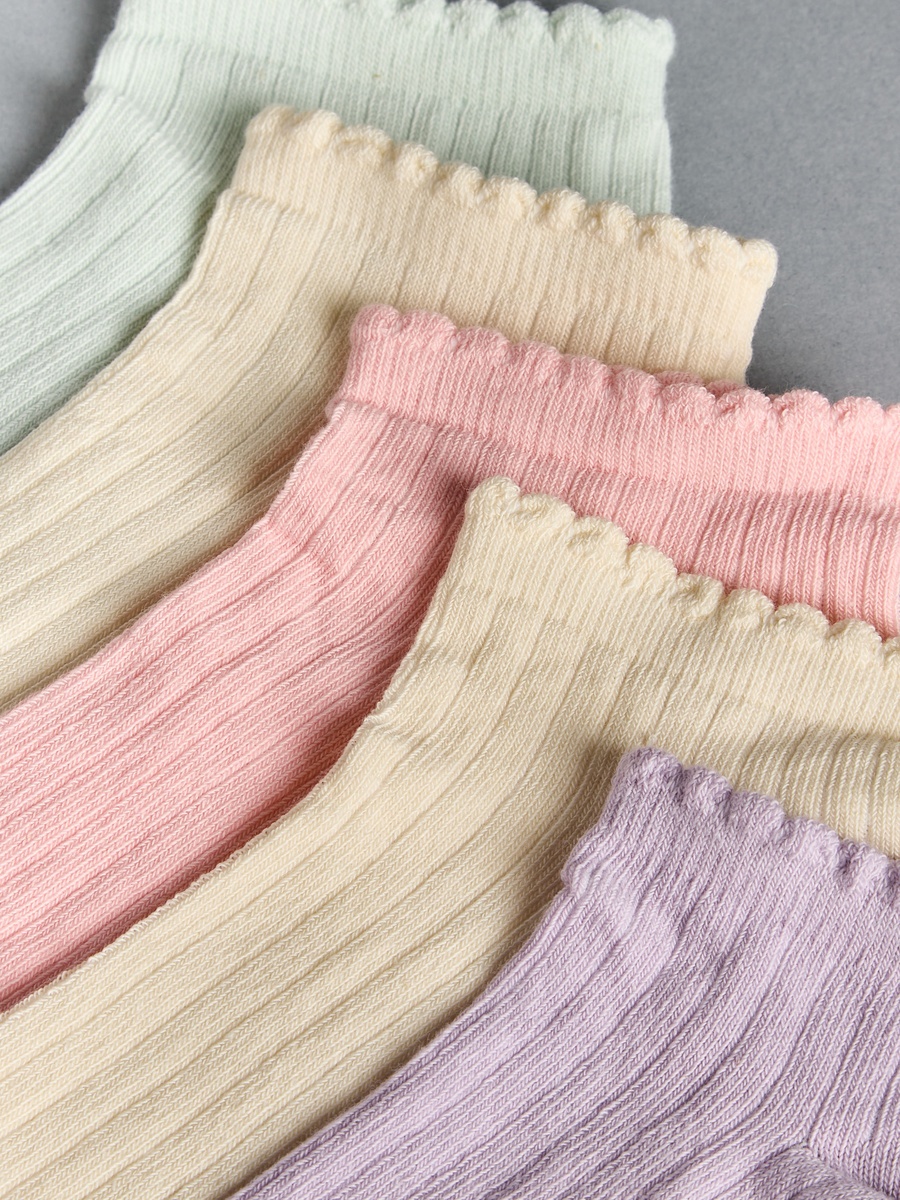 Pack of 5 - Textured Ankle Length Socks with Scallop Hem