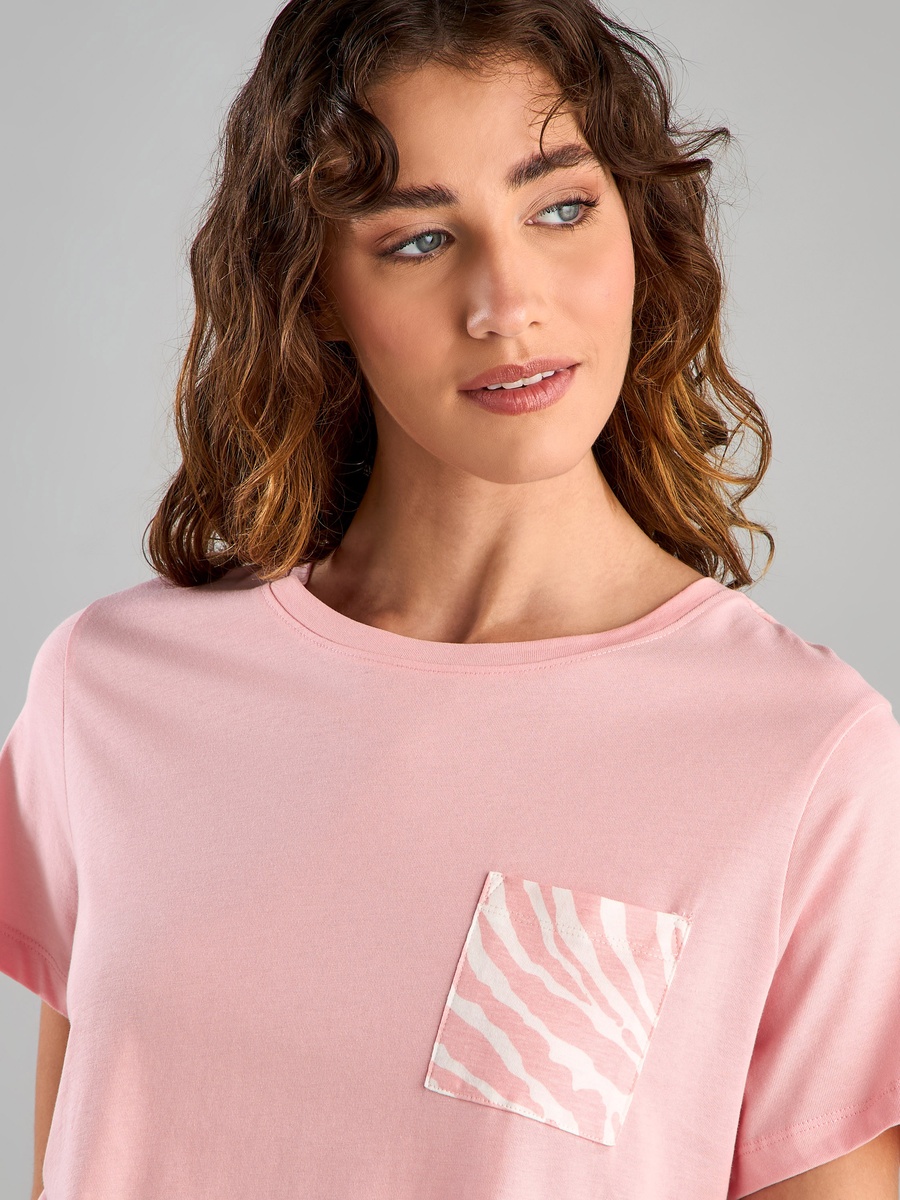 Plain T-Shirt and Animal Print Pyjama Set
