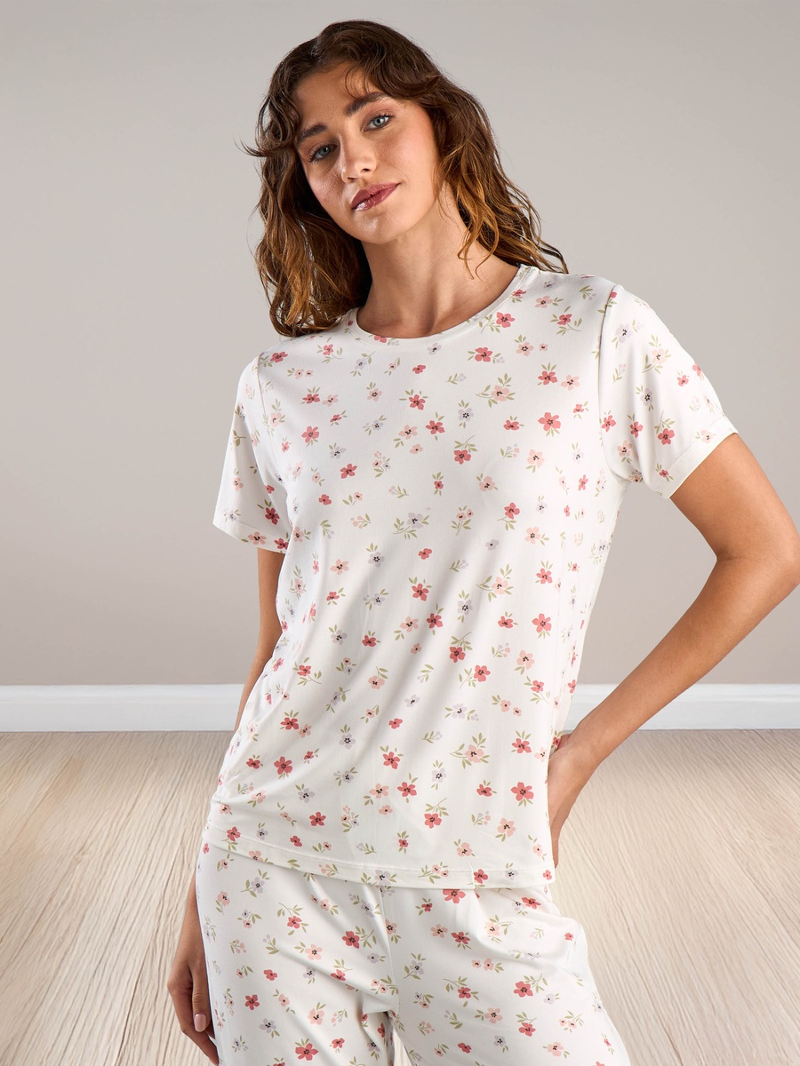 All-Over Floral Print T-Shirt and Pyjama Set