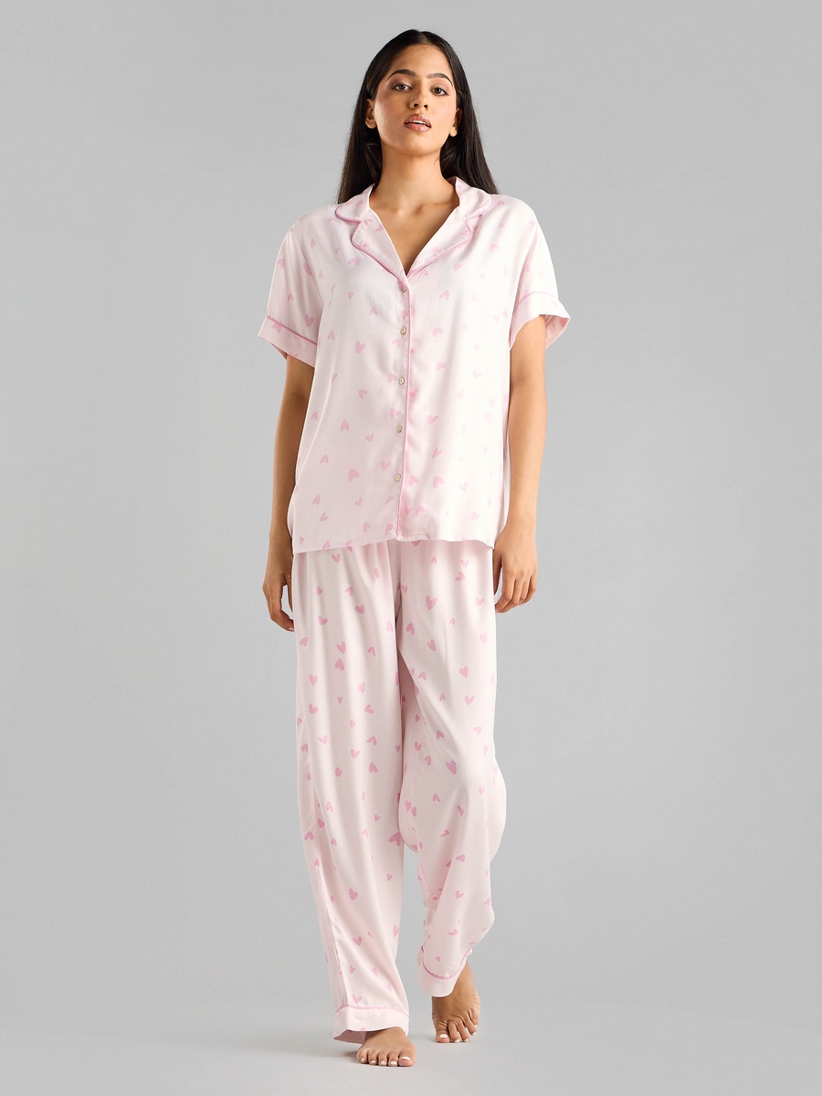All-Over Heart Print Shirt and Pyjama Set