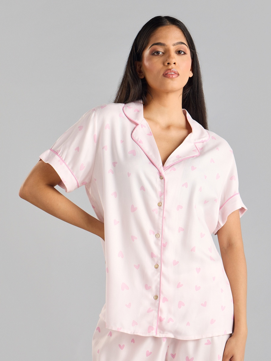 All-Over Heart Print Shirt and Pyjama Set