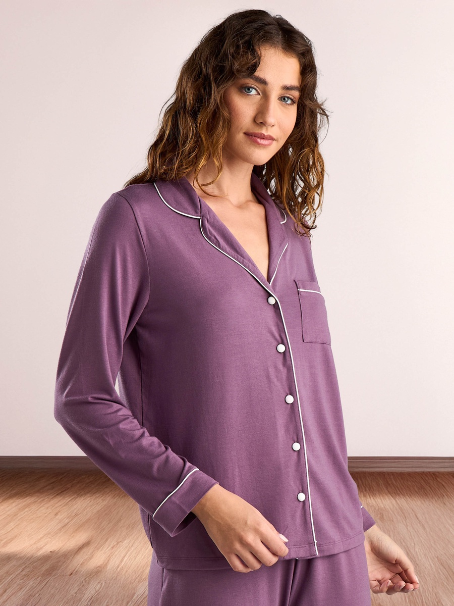 Piping Detail Shirt and Pyjama Set