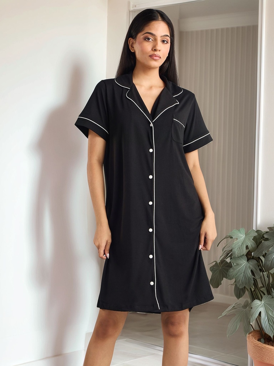 Contrast Piping Detail Sleepshirt