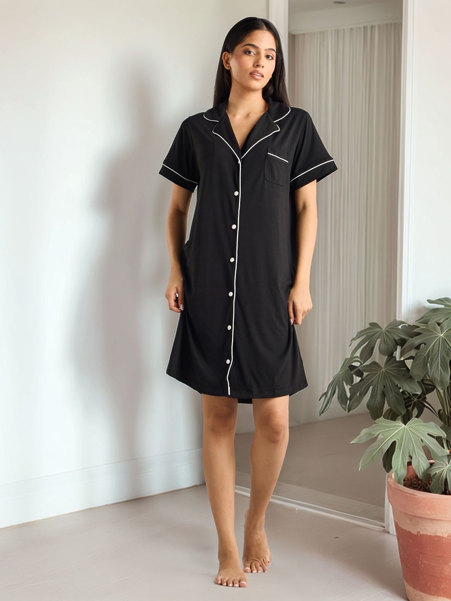 Contrast Piping Detail Sleepshirt