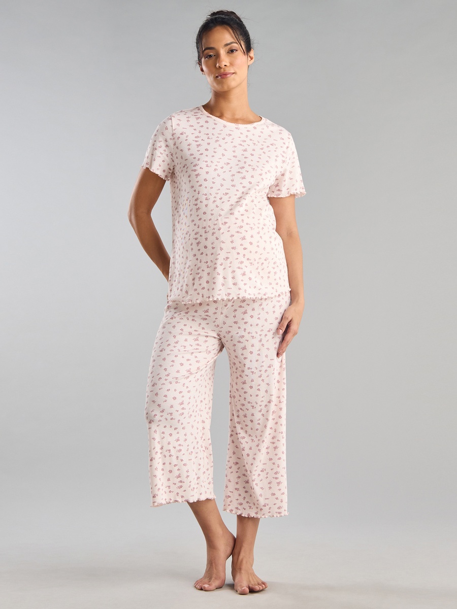 All-Over Floral Print Maternity T-Shirt and Pyjama Set
