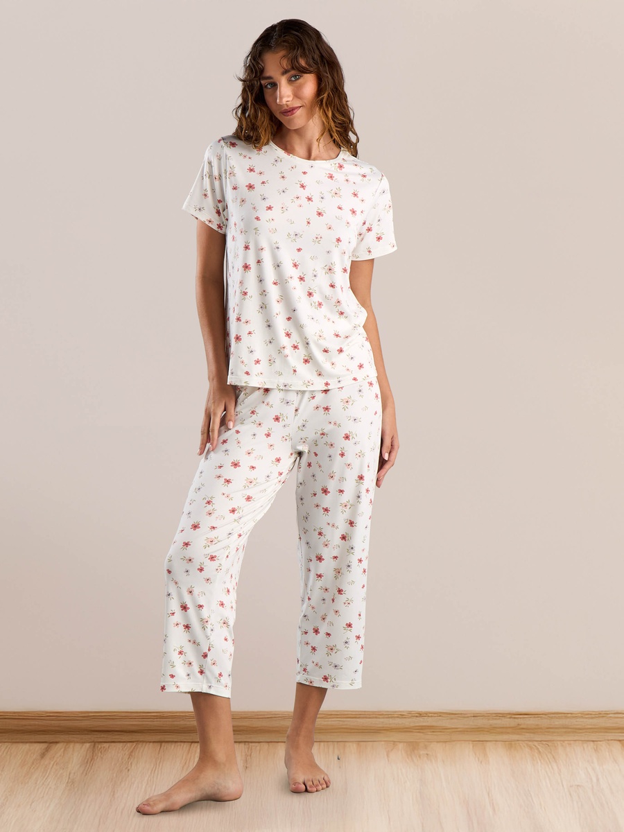 All-Over Floral Print T-Shirt and Pyjama Set
