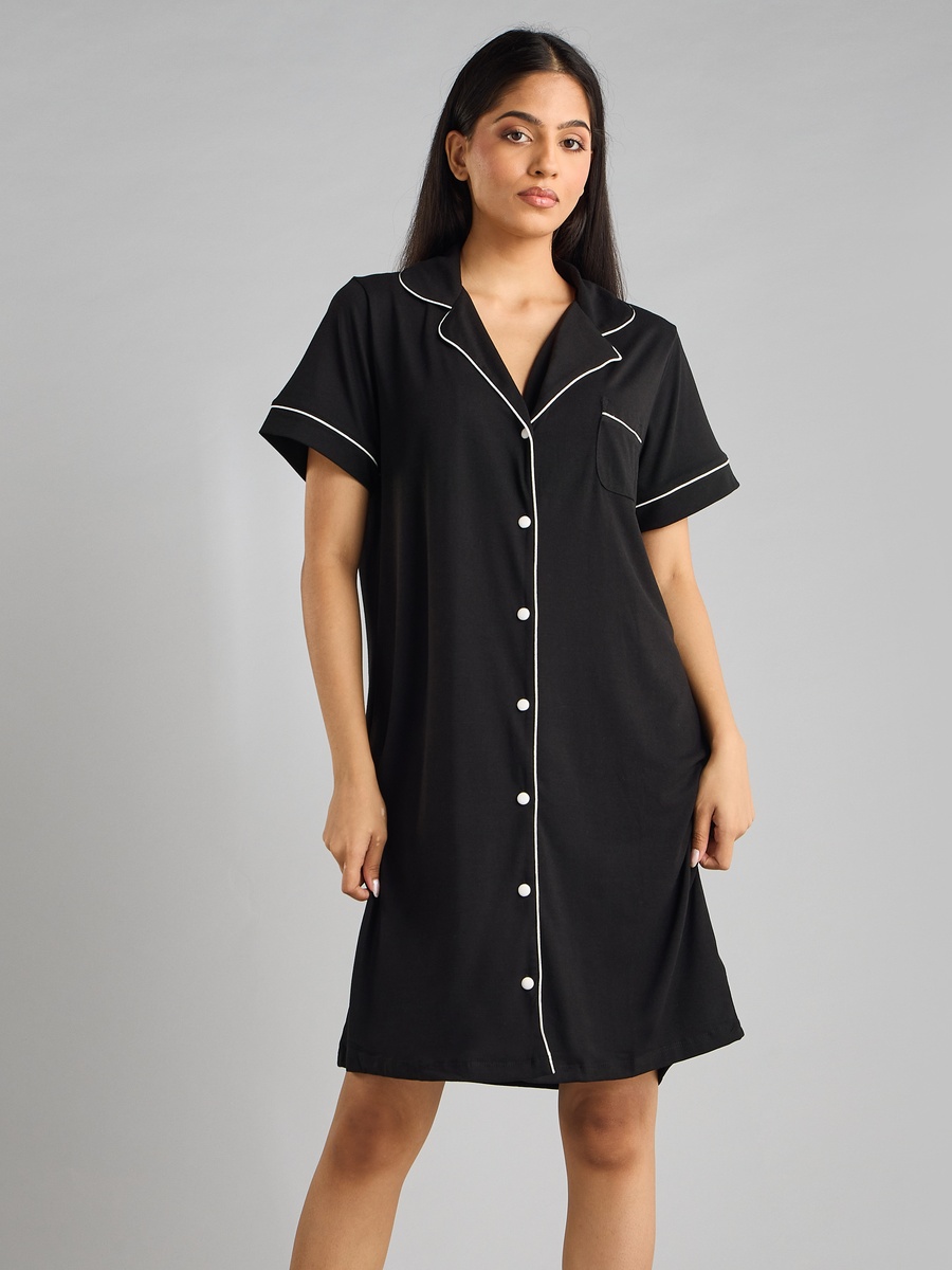 Contrast Piping Detail Sleepshirt