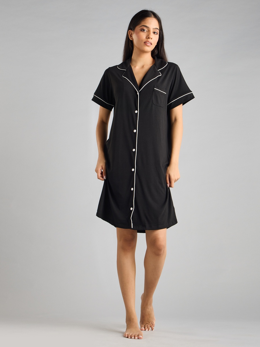 Contrast Piping Detail Sleepshirt