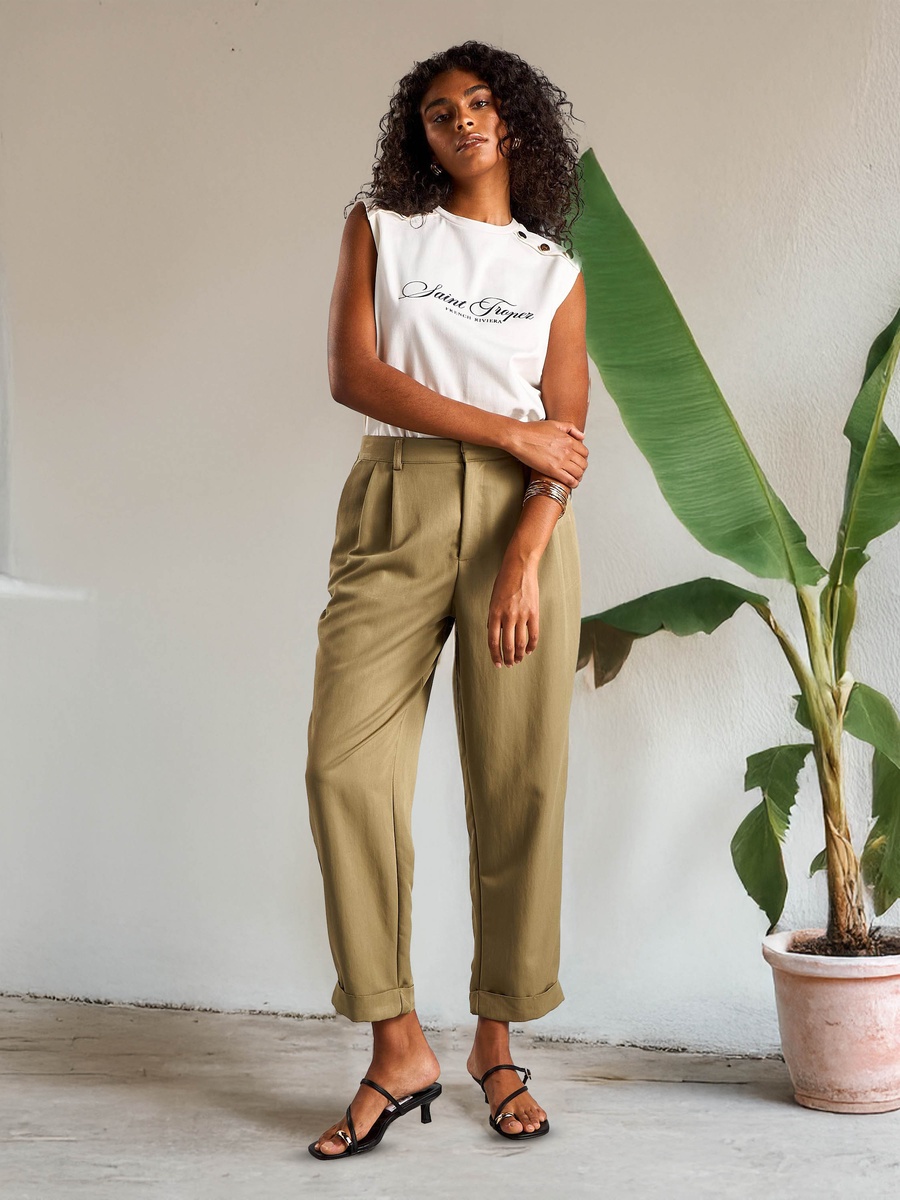 Typographic Print Top with Button Detail