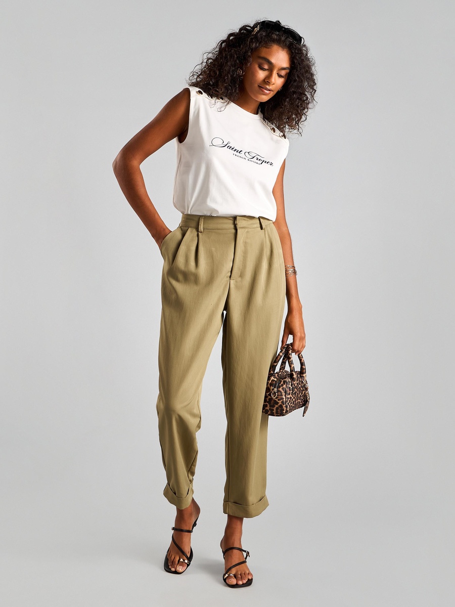Typographic Print Top with Button Detail
