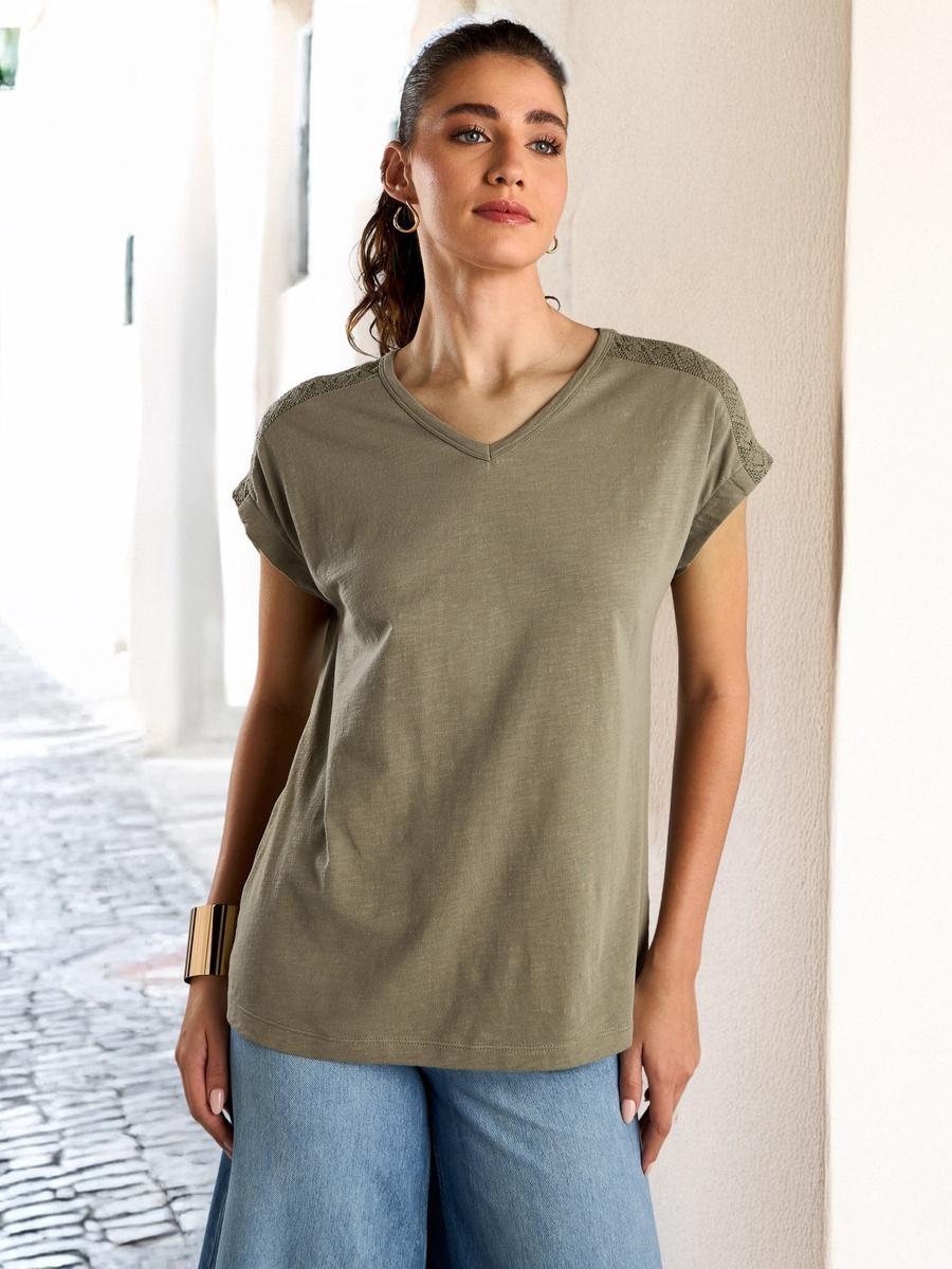 Crochet Textured T-Shirt with Extended Sleeves