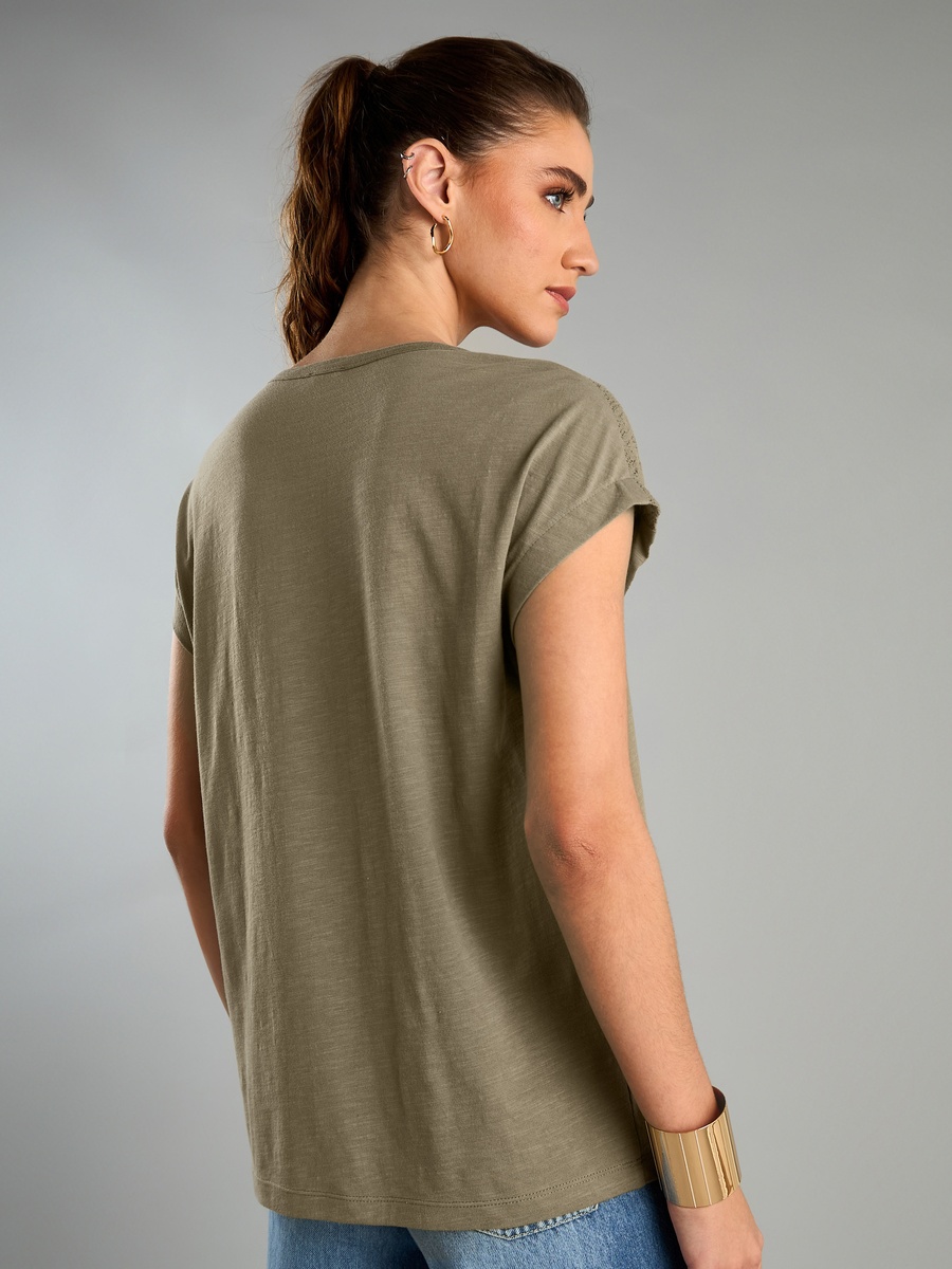 Crochet Textured T-Shirt with Extended Sleeves