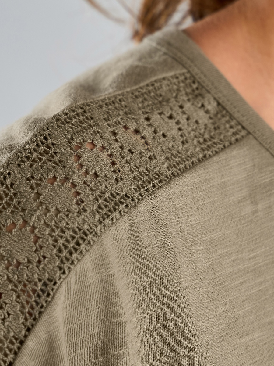 Crochet Textured T-Shirt with Extended Sleeves