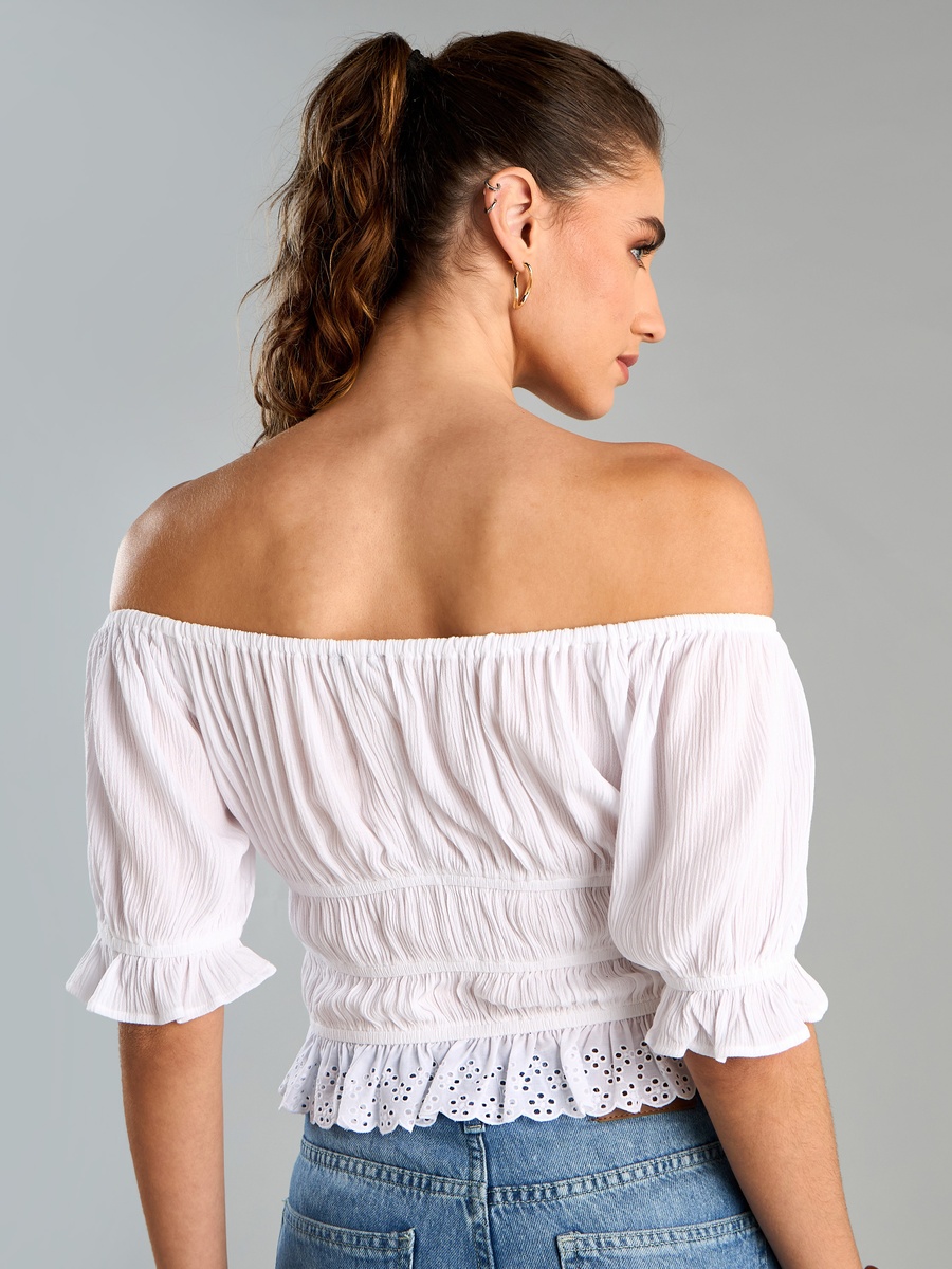 Smocking Detail Puff Sleeve Top