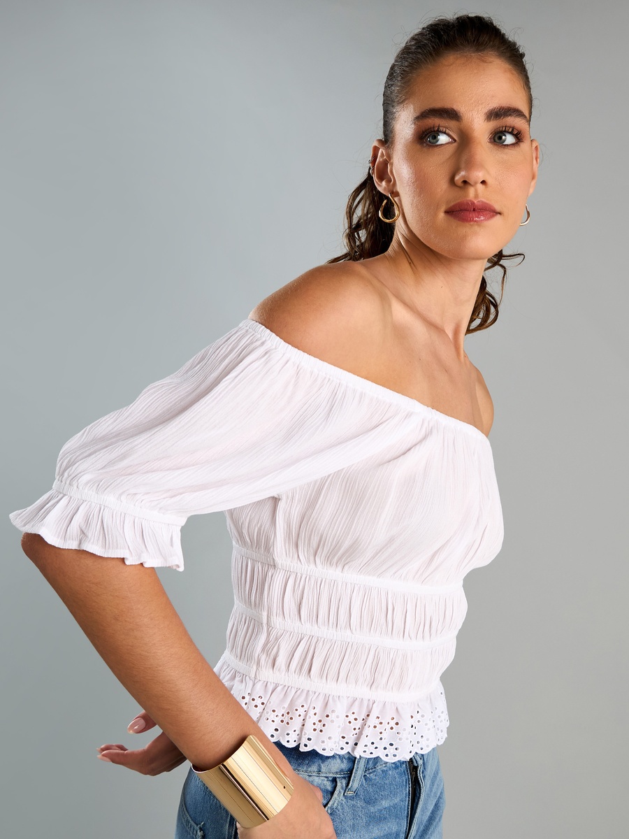 Smocking Detail Puff Sleeve Top