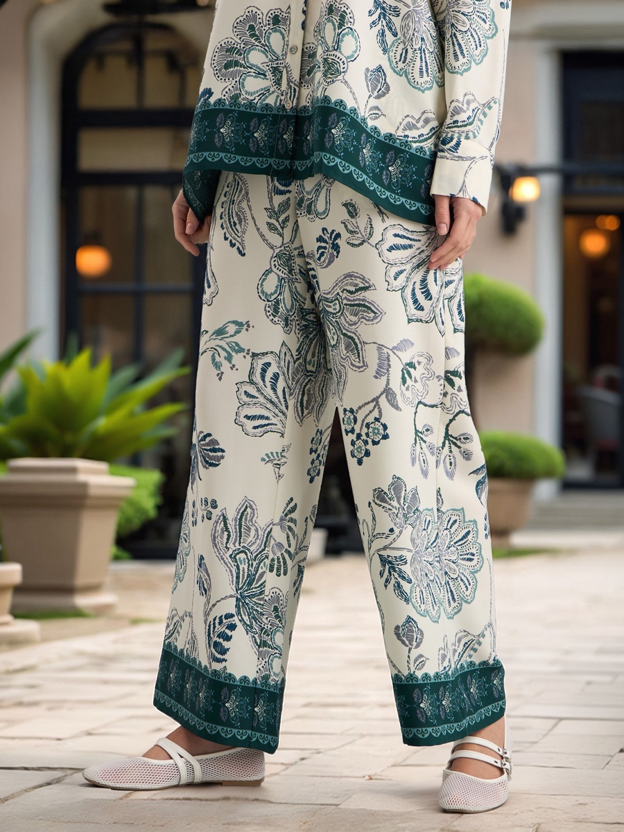 Printed Polytwill Wide Leg Pants