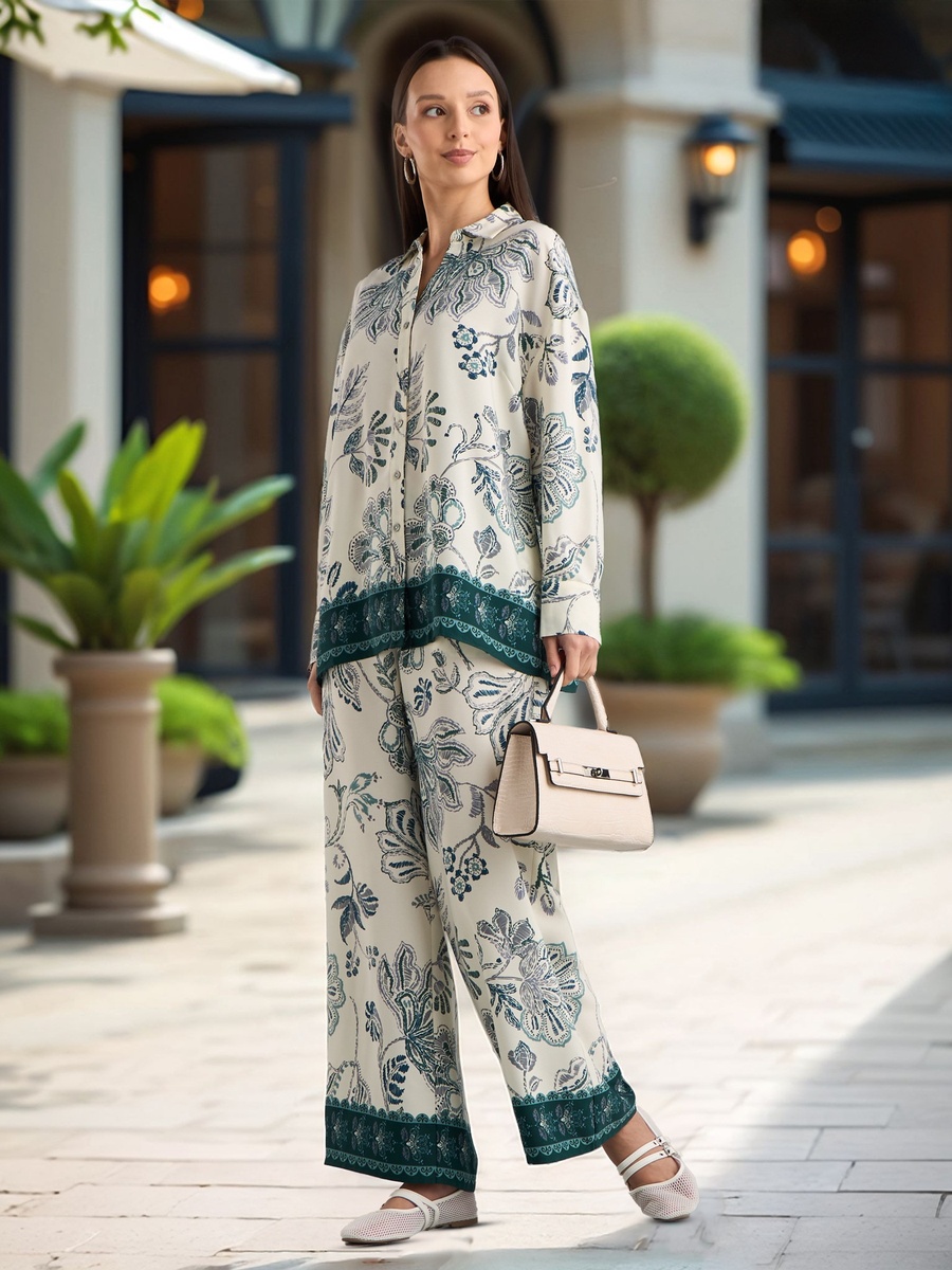 Printed Polytwill Wide Leg Pants