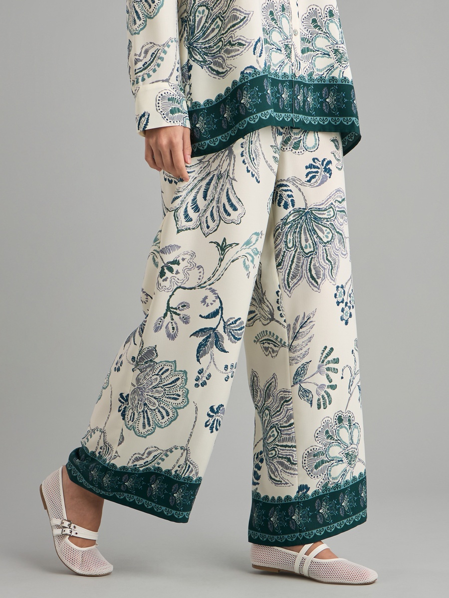 Printed Polytwill Wide Leg Pants