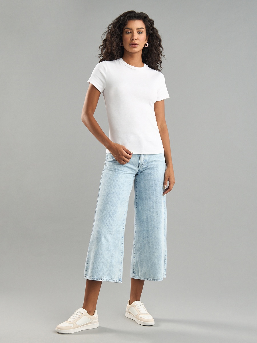 Striped Wide Cropped Jeans