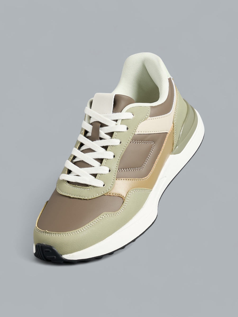 Panelled Sports Shoes with Lace-Up Closure