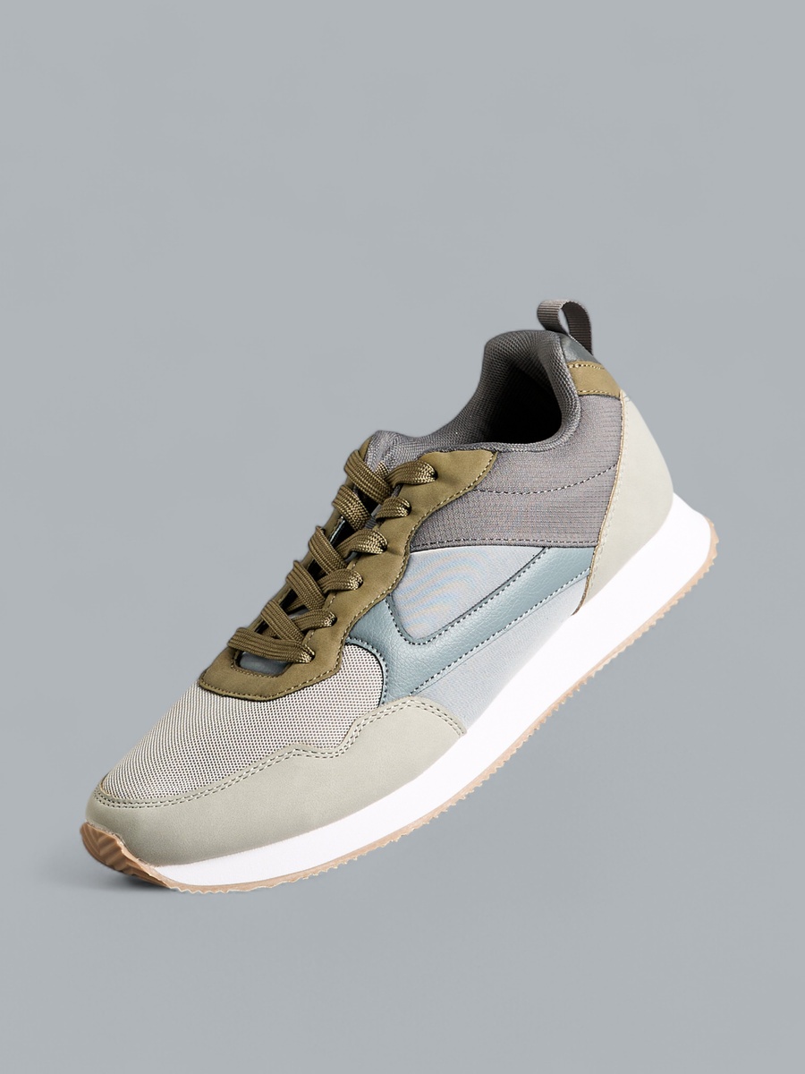 Panelled Sports Shoes with Lace-Up Closure