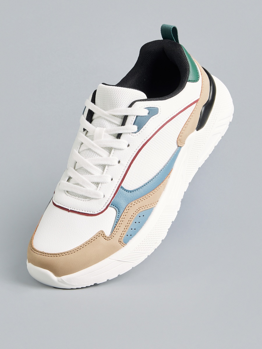 Panelled Sports Shoes with Lace-Up Closure