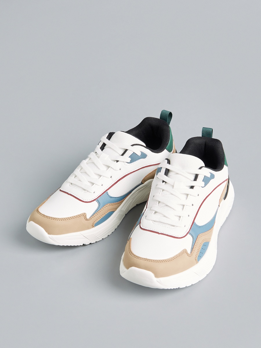 Panelled Sports Shoes with Lace-Up Closure