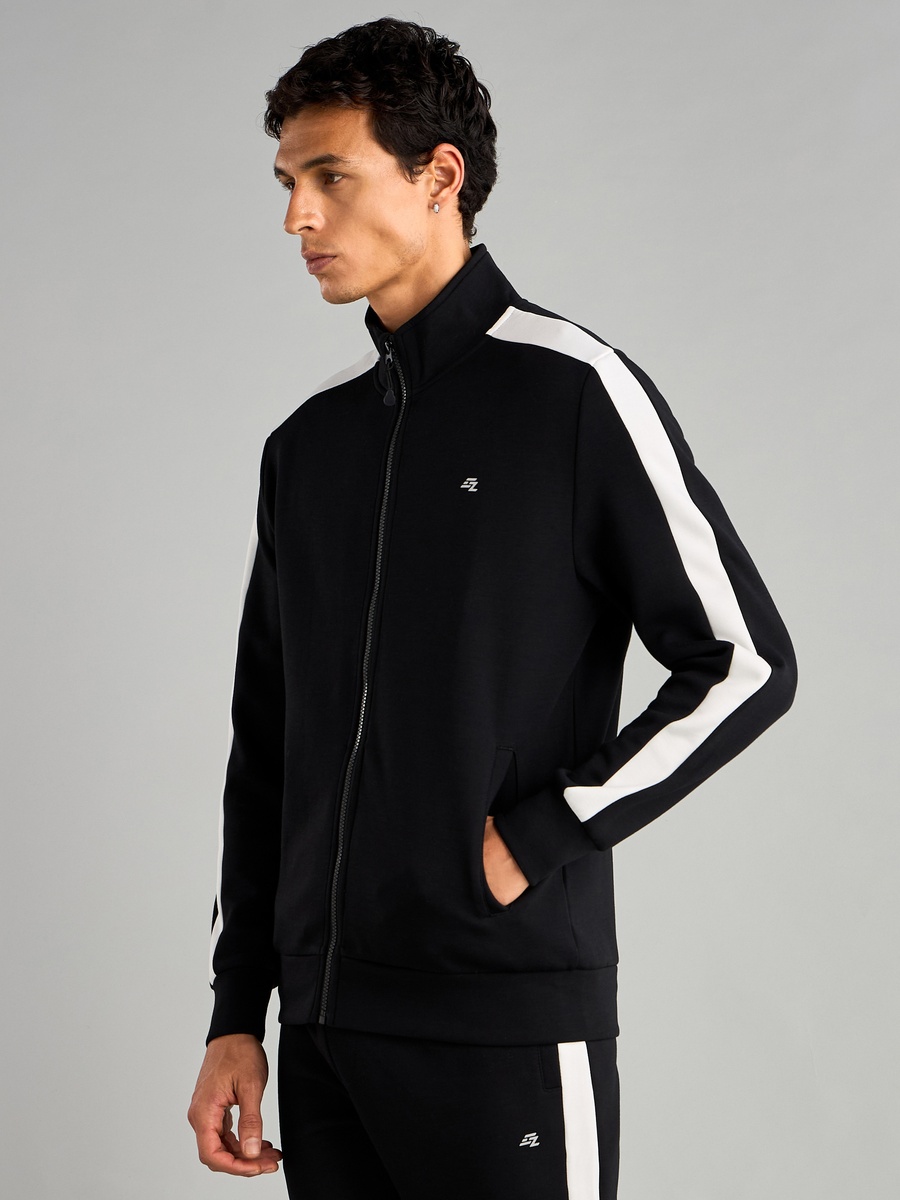 Panelled Zip Through High Neck Jacket with Pockets