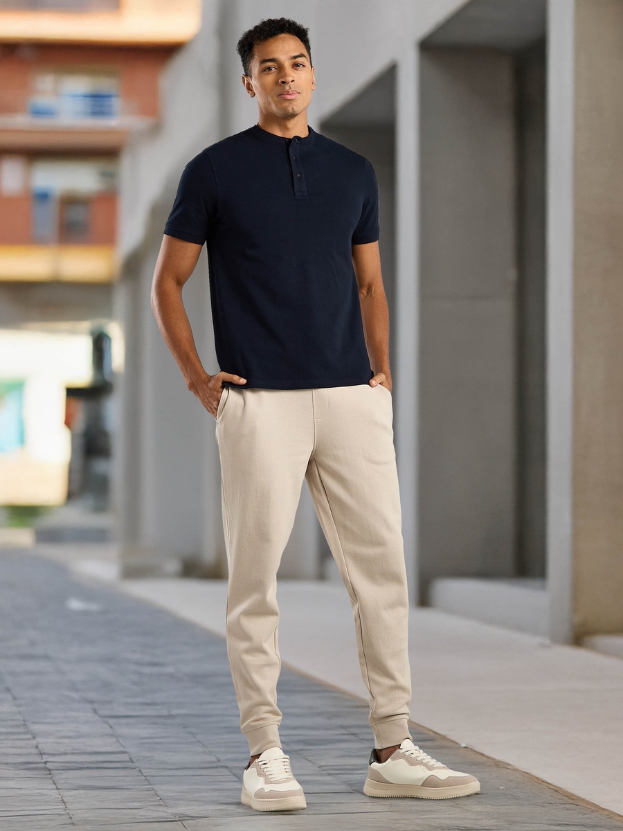 Pique Polo T-Shirt with Mandarin Collar