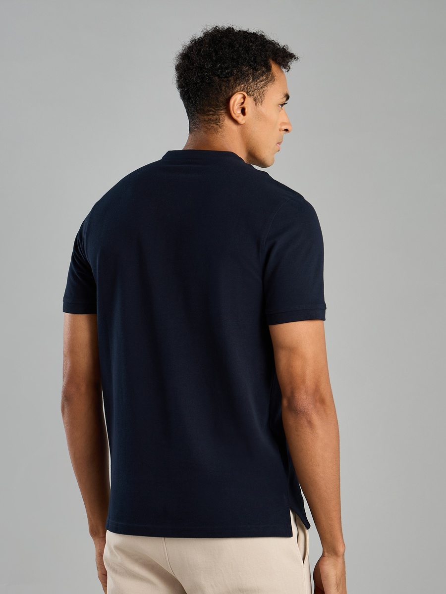 Pique Polo T-Shirt with Mandarin Collar
