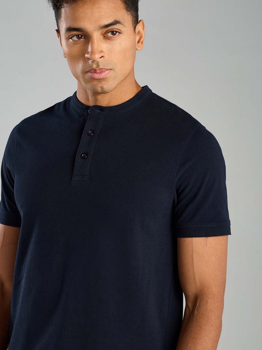 Pique Polo T-Shirt with Mandarin Collar