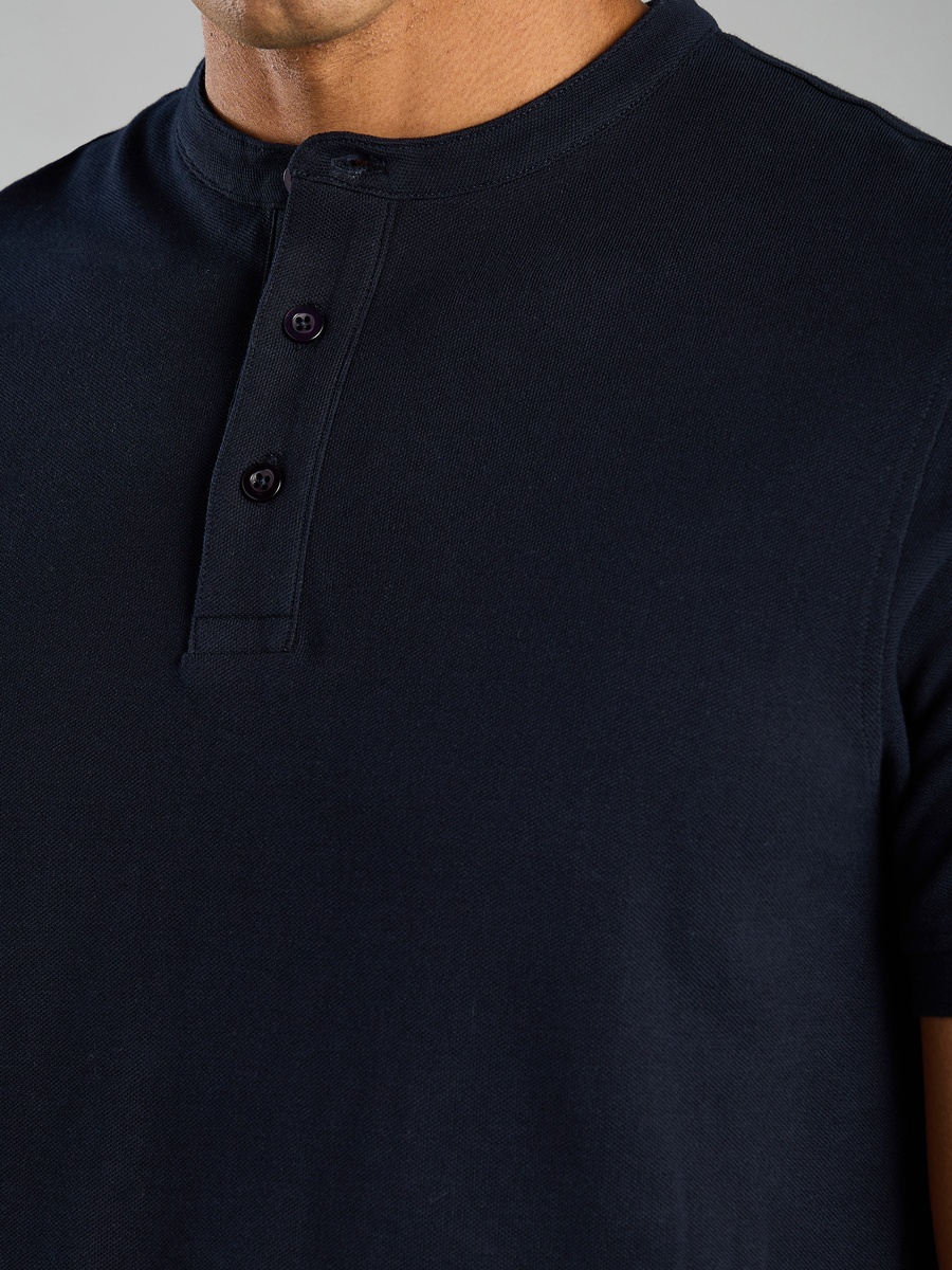 Pique Polo T-Shirt with Mandarin Collar