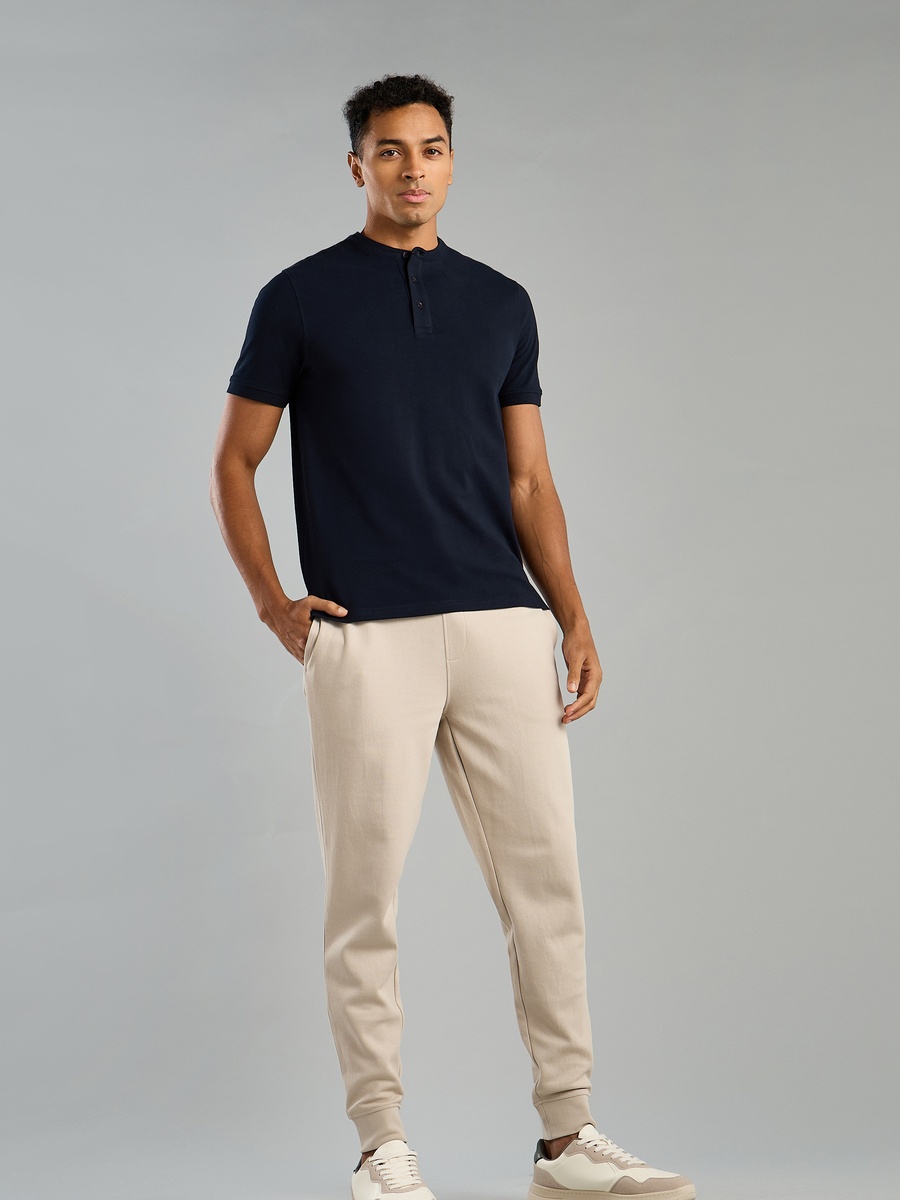 Pique Polo T-Shirt with Mandarin Collar